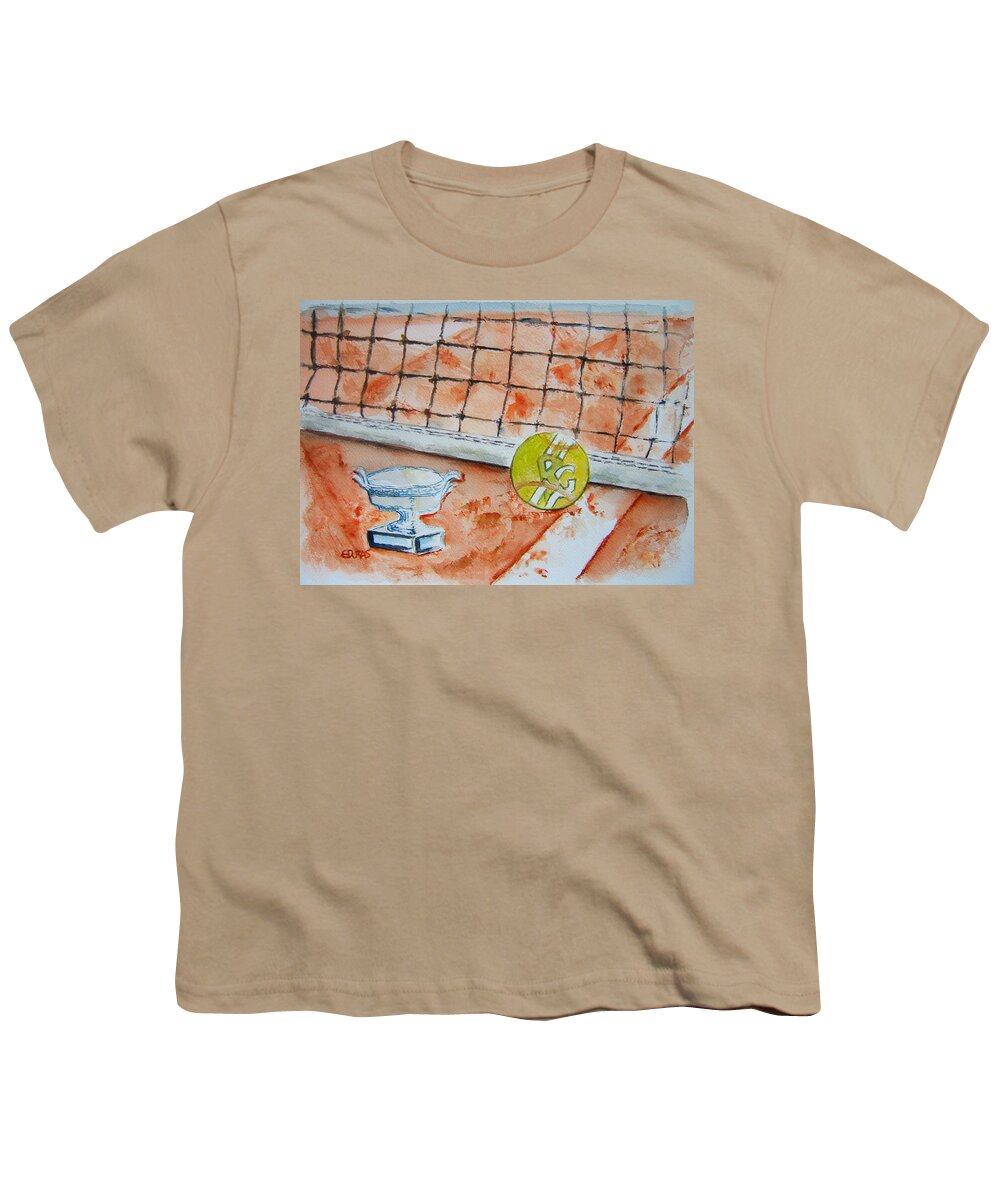 French Open Youth T-Shirt featuring the painting Roland Garros by Elaine Duras