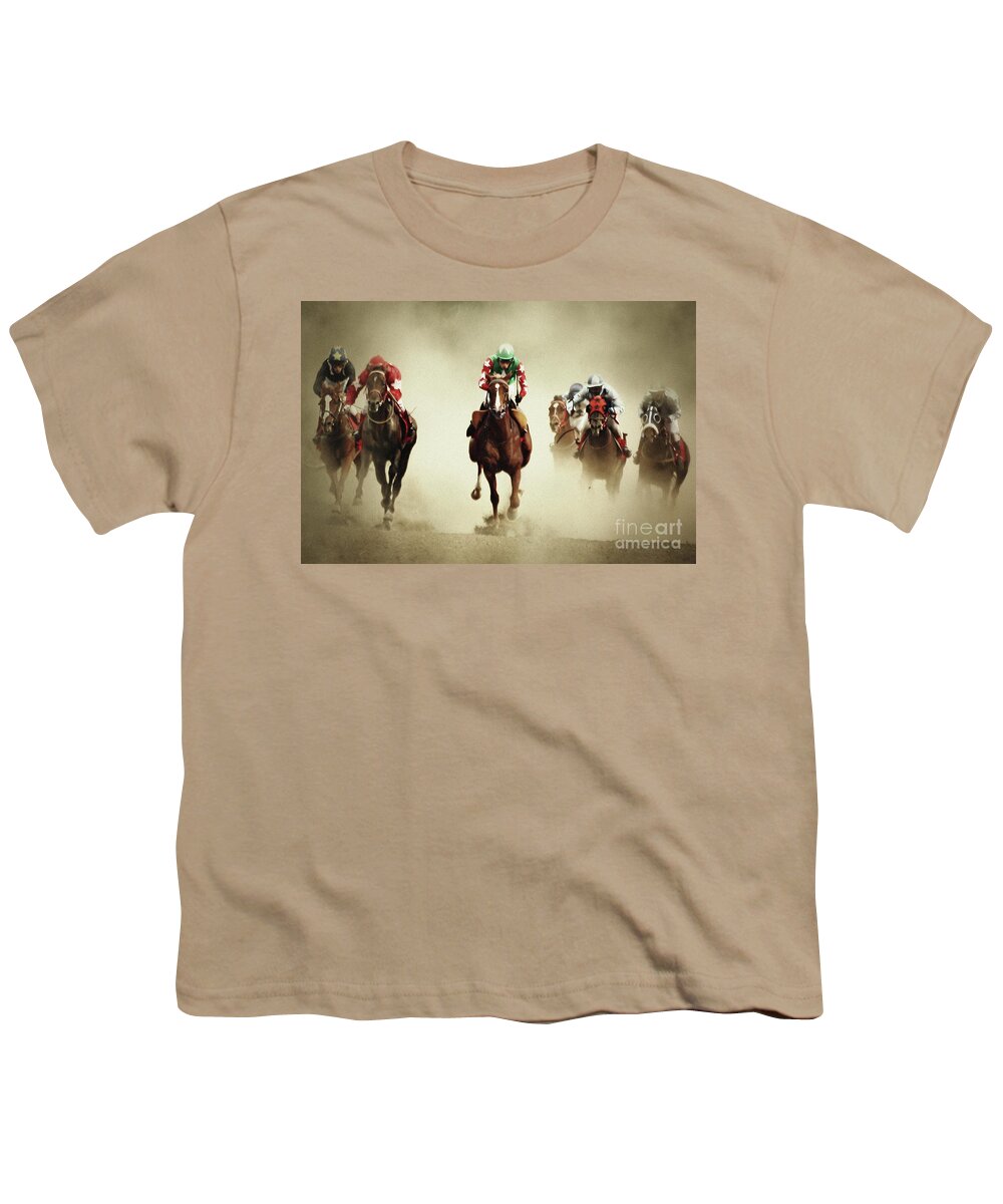Horse Youth T-Shirt featuring the photograph Running horses in dust by Dimitar Hristov