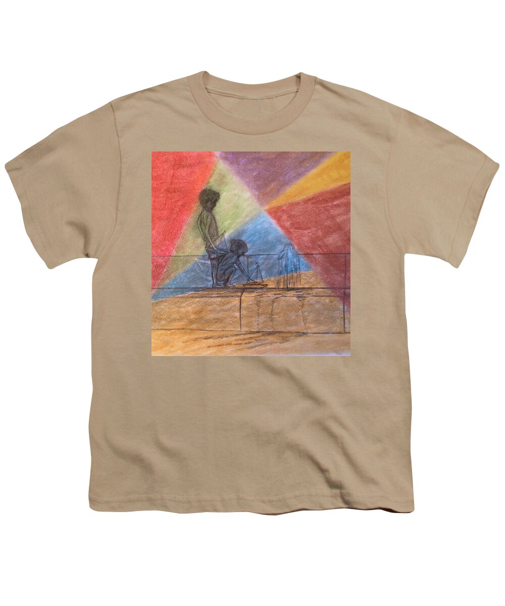 Children Youth T-Shirt featuring the drawing Sailing by Tony Clark