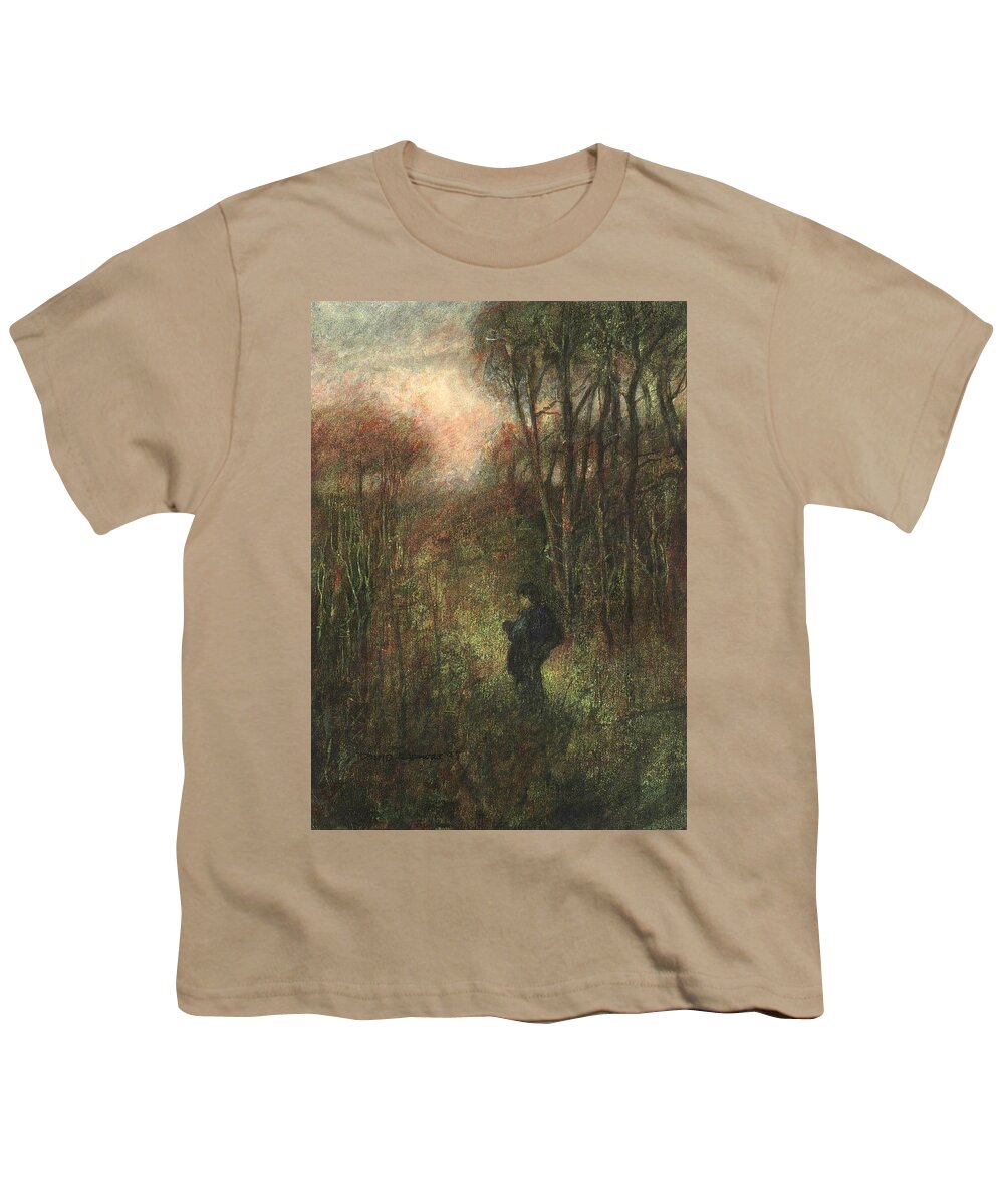 Traveler Youth T-Shirt featuring the painting Self Portrait with Landscape by David Ladmore