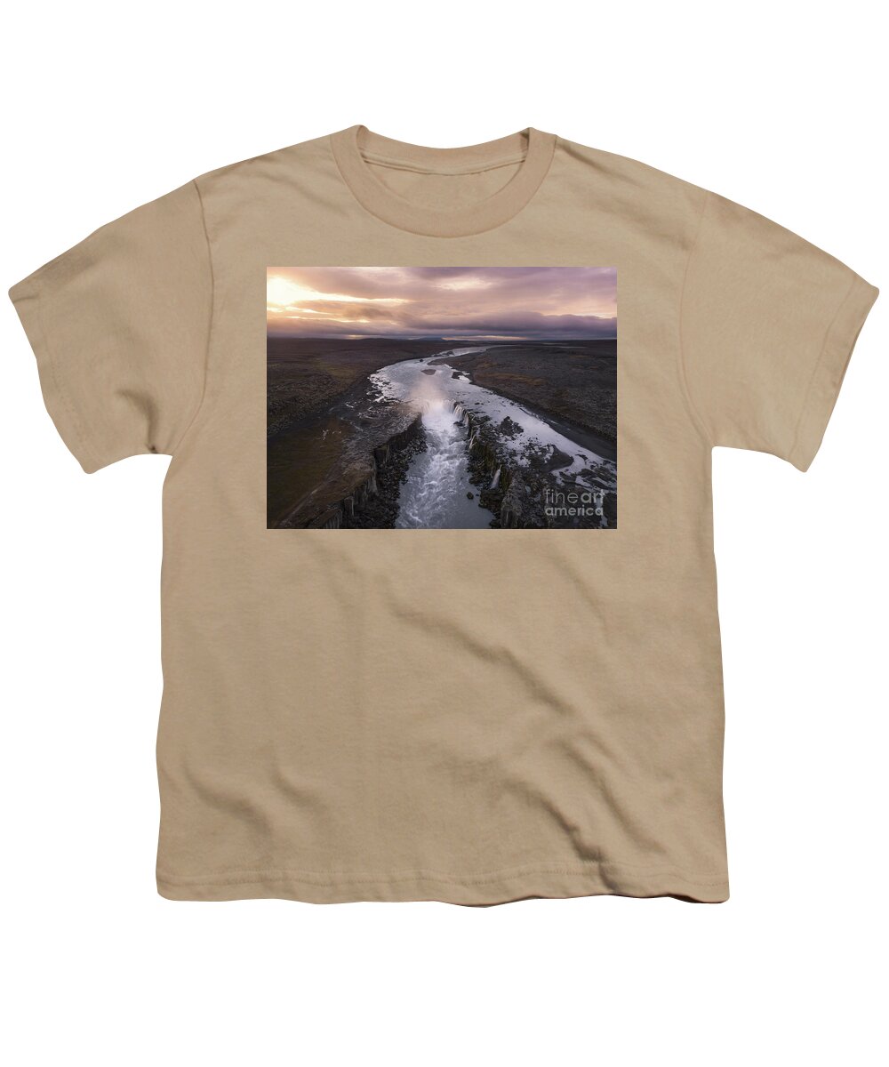 Dettifoss Youth T-Shirt featuring the photograph Selfoss Aerial Sunrise by Michael Ver Sprill