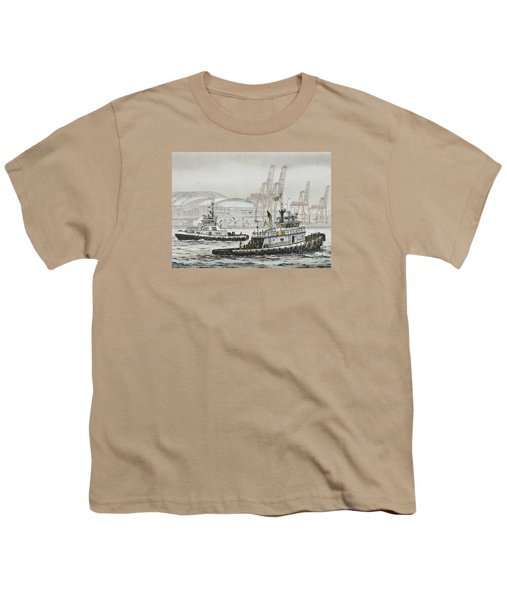 Tugs Youth T-Shirt featuring the painting SHELLY and WEDELL FOSS by James Williamson
