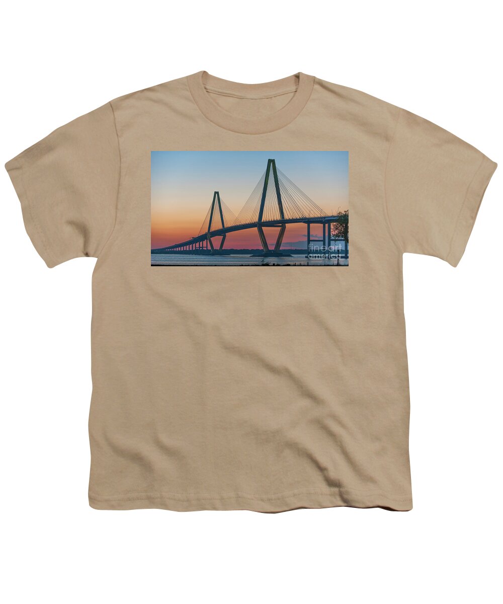 Arthur Ravenel Jr. Bridge Youth T-Shirt featuring the photograph Southern Glow over the Cooper by Dale Powell