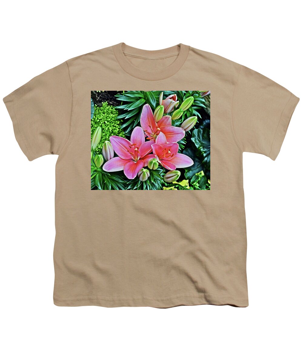 Lilies Youth T-Shirt featuring the photograph Spring Show 17 Pink Lilies 1 by Janis Senungetuk