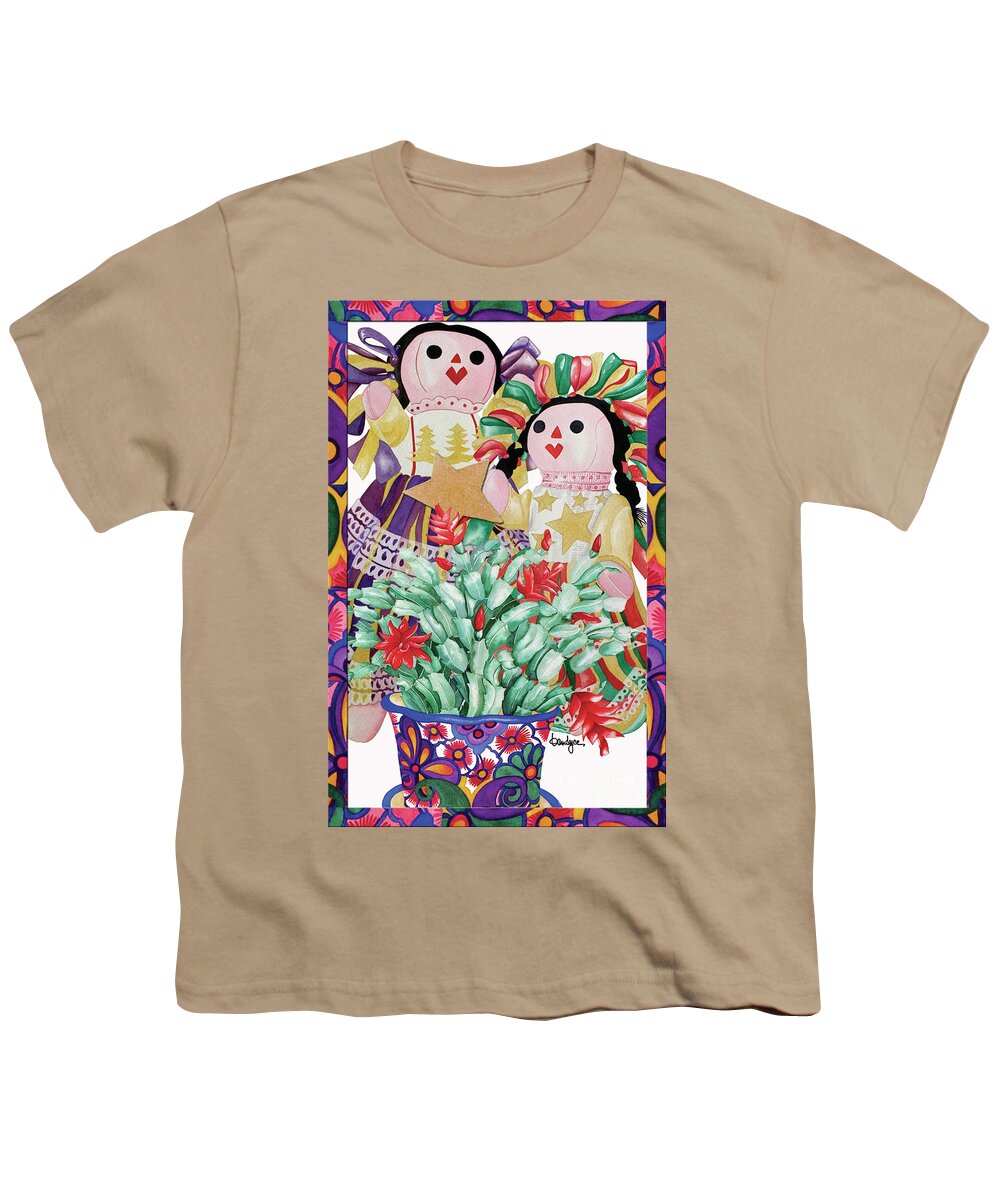 Christmas Card Youth T-Shirt featuring the painting Starring the Christmas Cactus by Kandyce Waltensperger