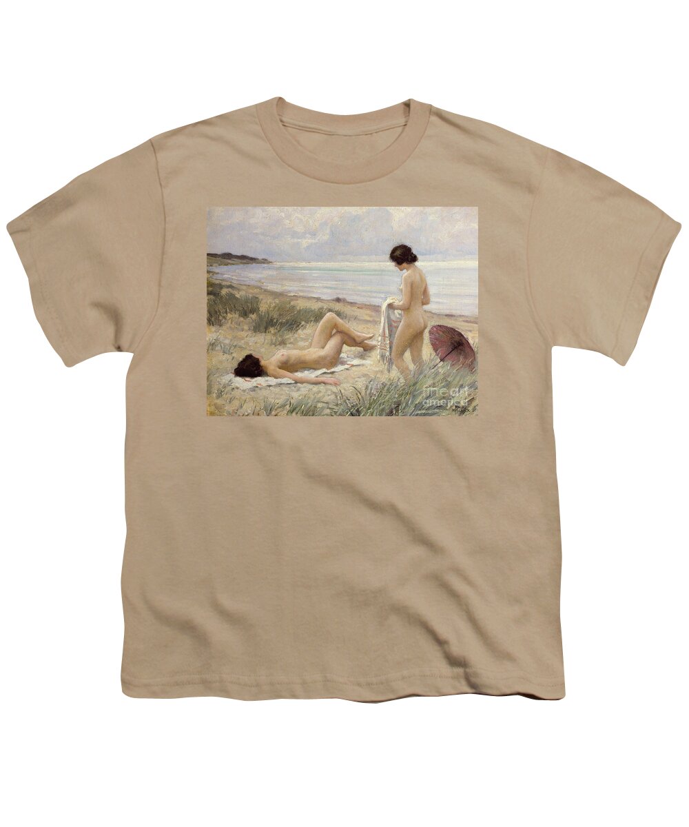 #faatoppicks Youth T-Shirt featuring the painting Summer on the Beach by Paul Fischer