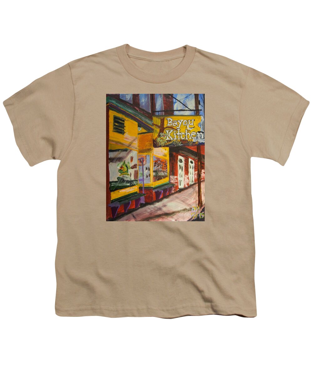 #americana #shopfronts #portland Youth T-Shirt featuring the painting The Bayou Kitchen by Francois Lamothe