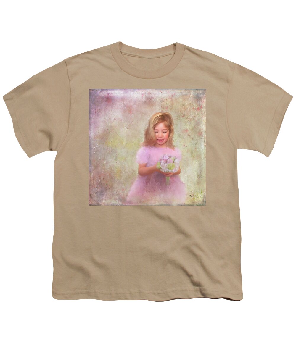 Children's Portraits Youth T-Shirt featuring the mixed media The Flower Princess by Colleen Taylor