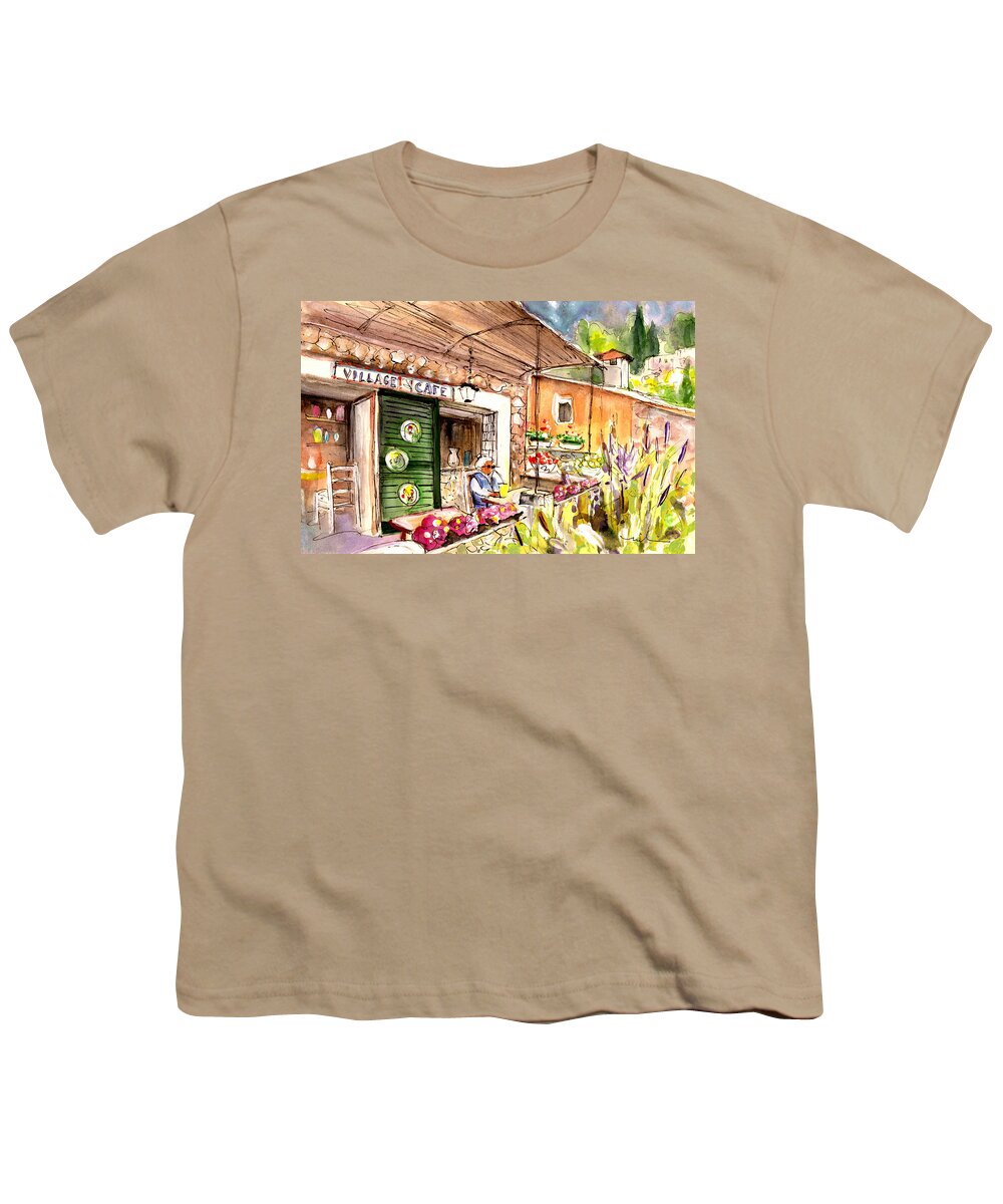 Travel Youth T-Shirt featuring the painting The Village Cafe In Deia by Miki De Goodaboom