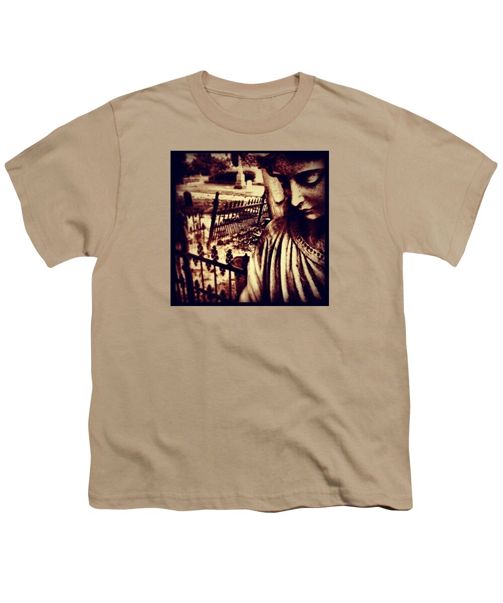  Stone Angel Youth T-Shirt featuring the photograph thoughtful Angel by Aaron Martens