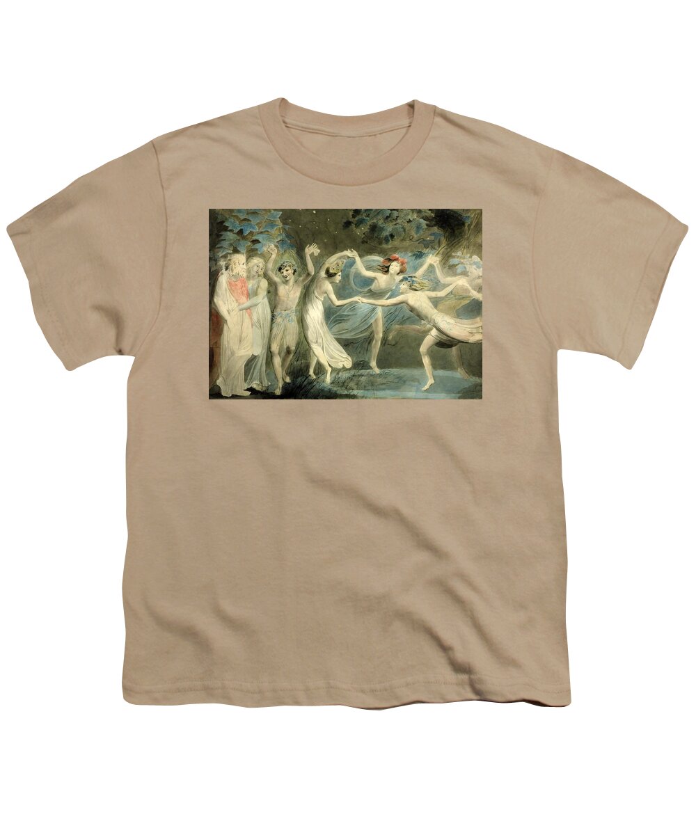 William Blake 1757–1827  Oberon Youth T-Shirt featuring the painting Titania and Puck with Fairies Dancing by William Blake