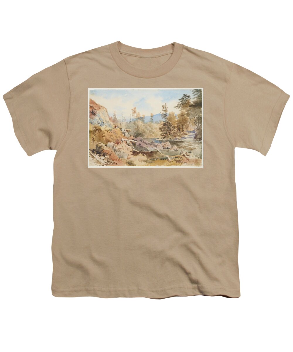 Upper Hutt Valley Youth T-Shirt featuring the painting Upper Hutt Valley, 1868, by Nicholas Chevalier by Celestial Images