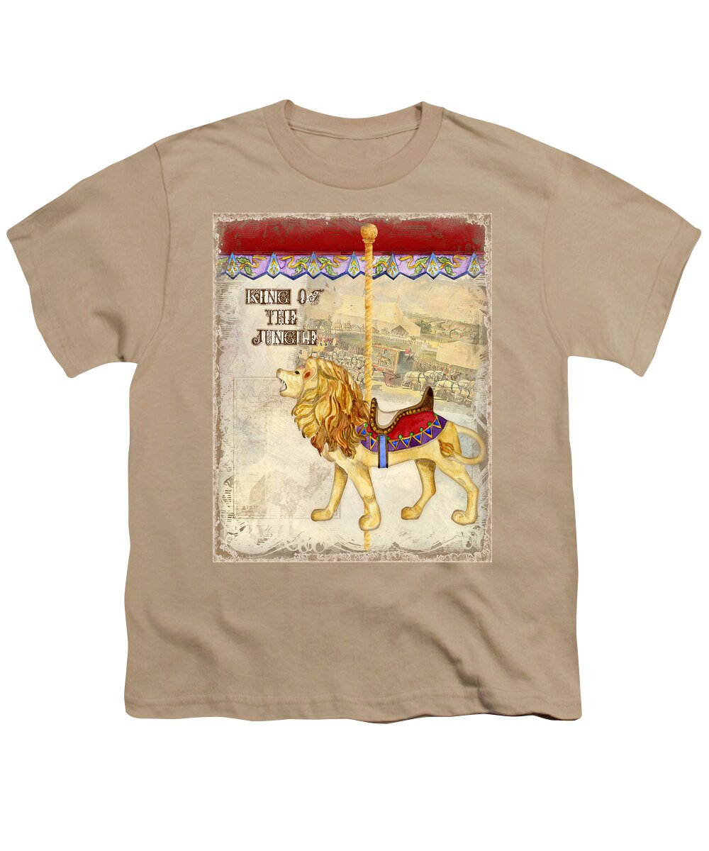 Carousel Youth T-Shirt featuring the painting Vintage Circus Carousel - Roaring Lion by Audrey Jeanne Roberts