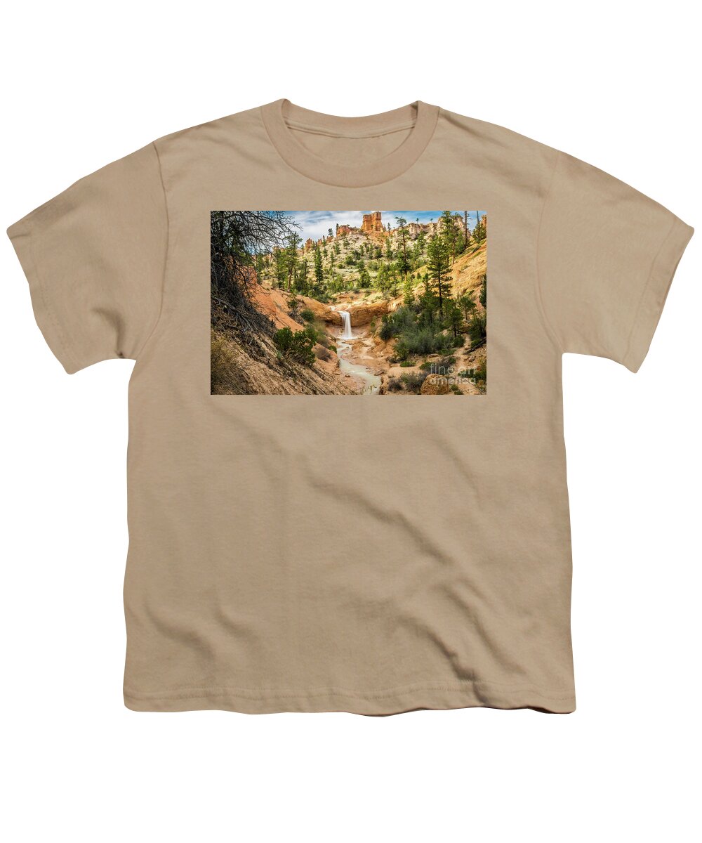 Mossy Cave Youth T-Shirt featuring the photograph Waterfall in Mossy Cave by George Kenhan