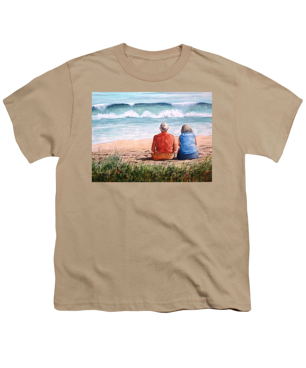 Surf Youth T-Shirt featuring the painting Wave Watchers by Joseph Burger