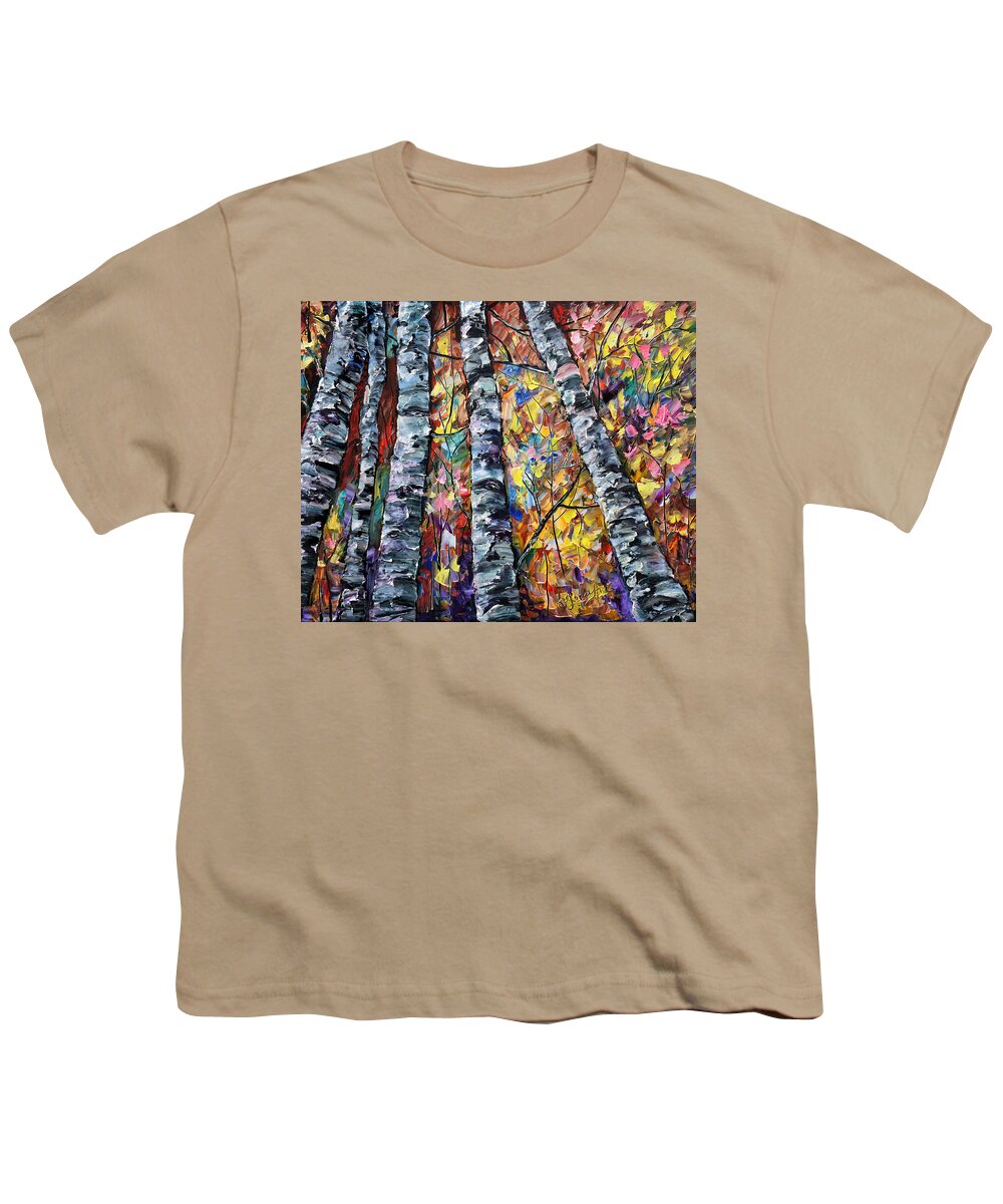 White Trees Youth T-Shirt featuring the painting White Trees - Palette Knife by OLena Art by Lena Owens - Vibrant DESIGN