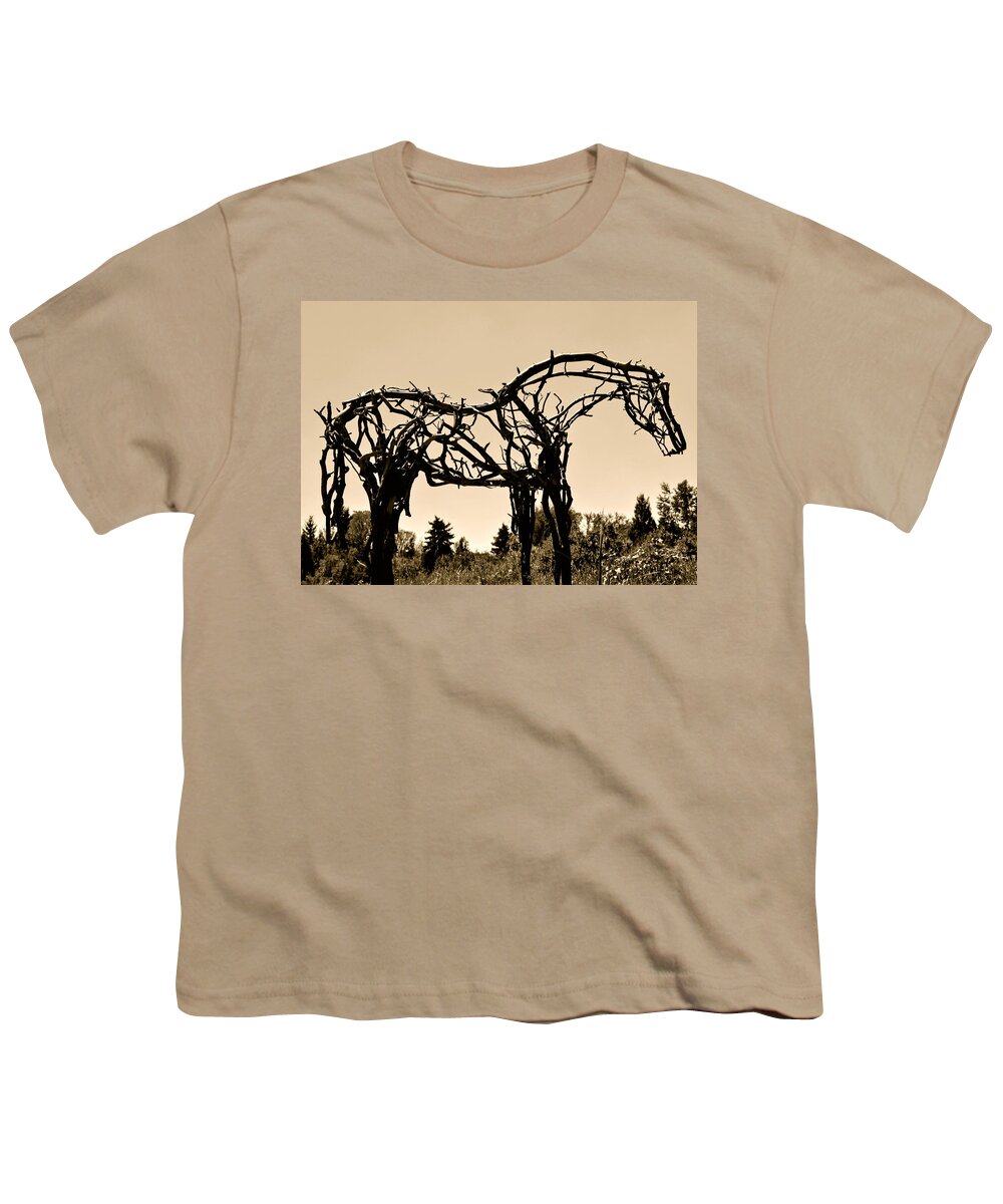 Horse Youth T-Shirt featuring the photograph Wooden Horse at Sunset by Amy McDaniel