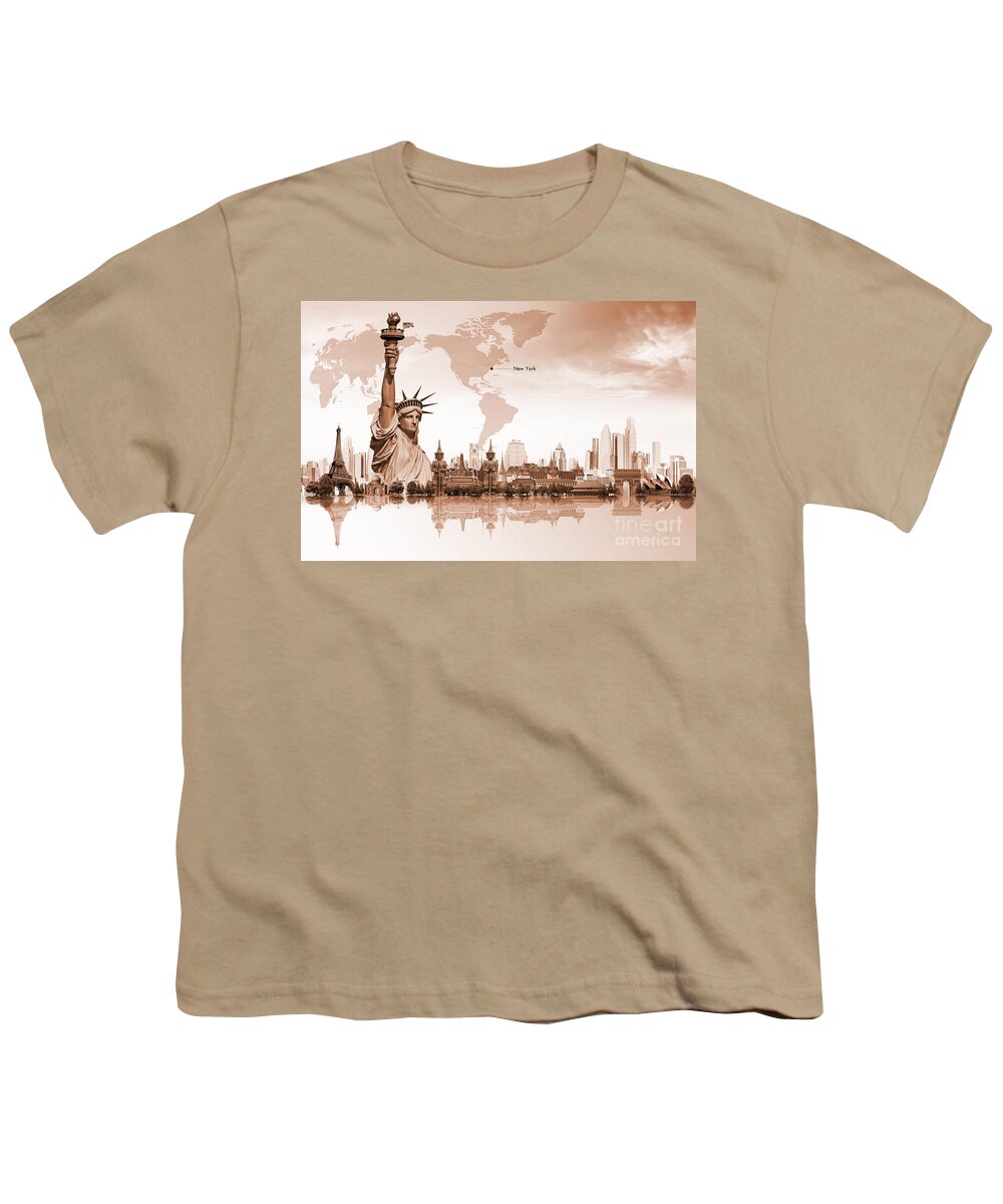 Statue Of Liberty Youth T-Shirt featuring the painting World of New York 01 by Gull G