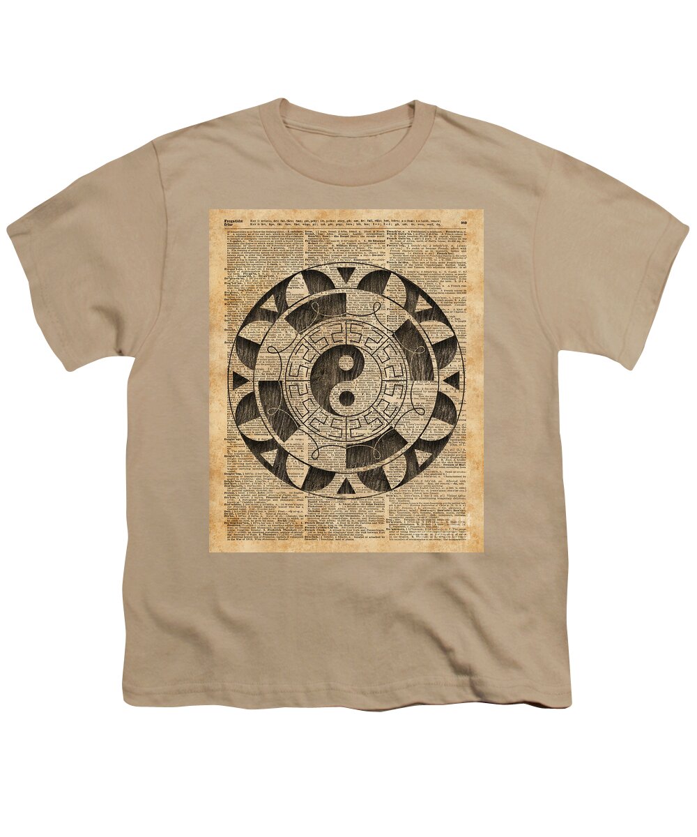 Yin Youth T-Shirt featuring the digital art Yin And Yang Symbol Taijitu Mandala Vintage Dictionary Art by Anna W