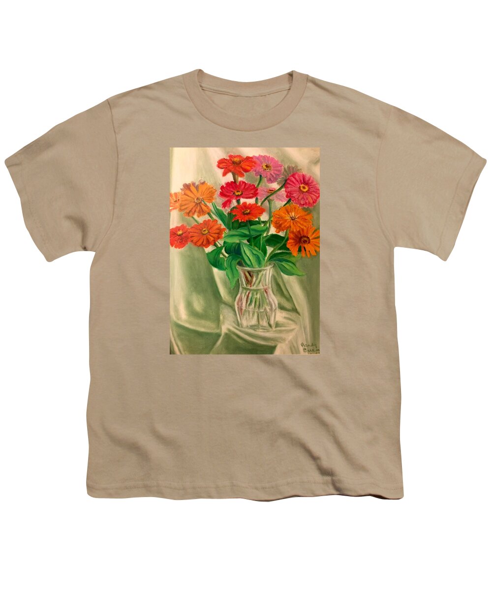 Zinnias Youth T-Shirt featuring the painting Zinnias Like Lights by Rand Burns