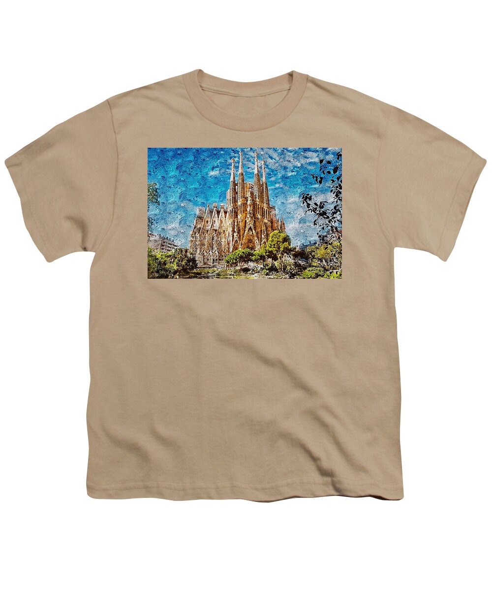 Sagrada Familia Youth T-Shirt featuring the painting Sagrada Familia - 28 #1 by AM FineArtPrints