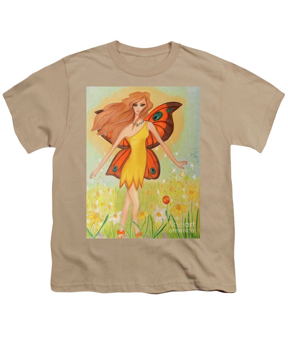 Art Youth T-Shirt featuring the mixed media Spring Fairy #1 by Dorothy Lee