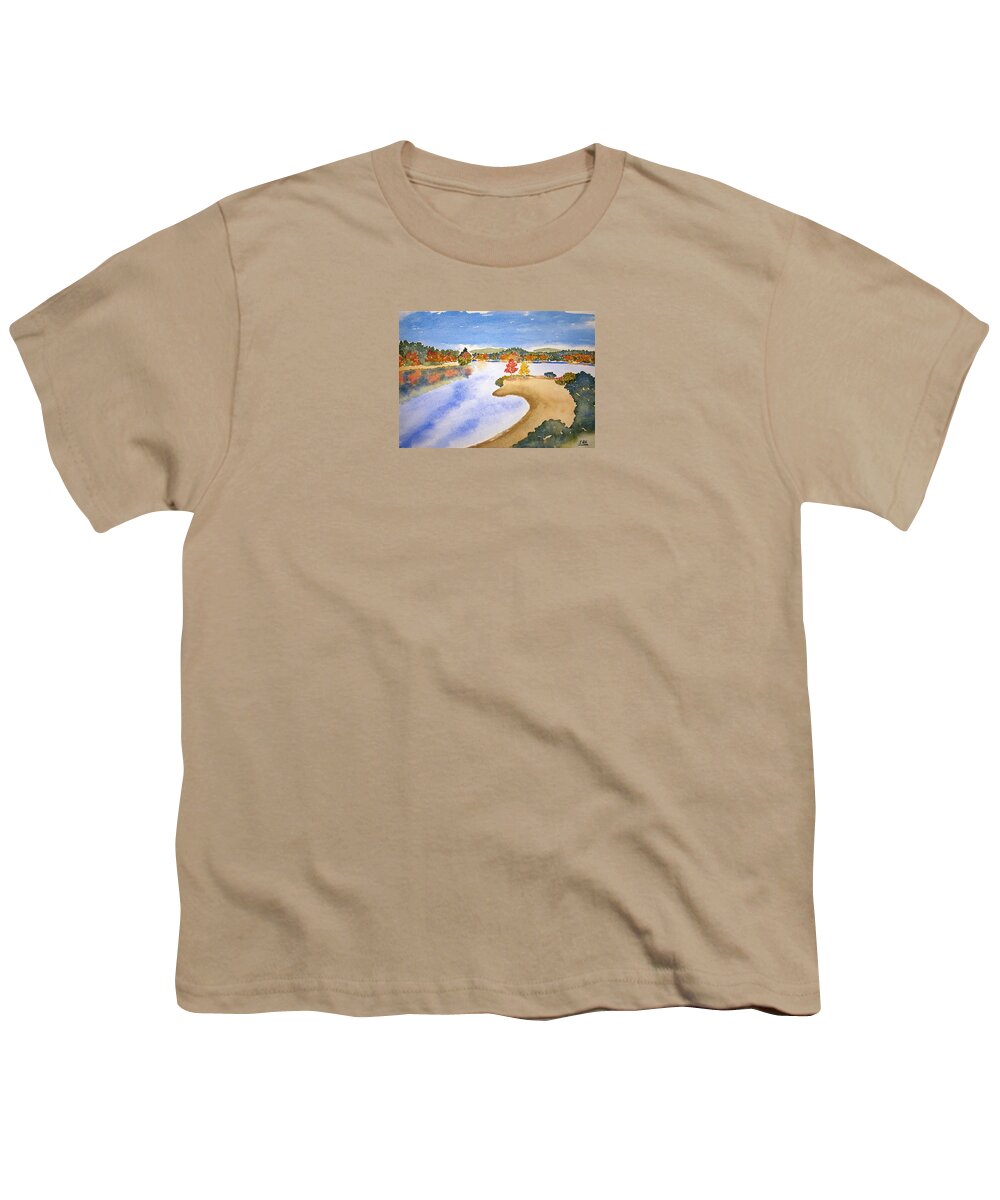 Watercolor Youth T-Shirt featuring the painting Autumn Shore Lore by John Klobucher