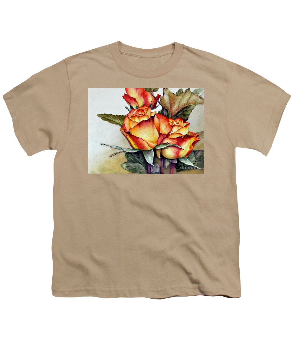 Bi-color Roses Youth T-Shirt featuring the painting Roses by Jeanette Ferguson