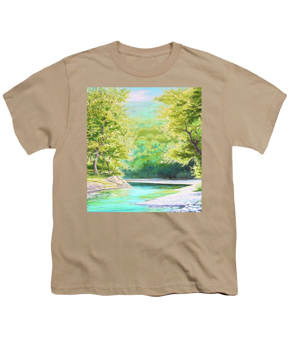 River Youth T-Shirt featuring the painting Bright day Painting by Pop Art