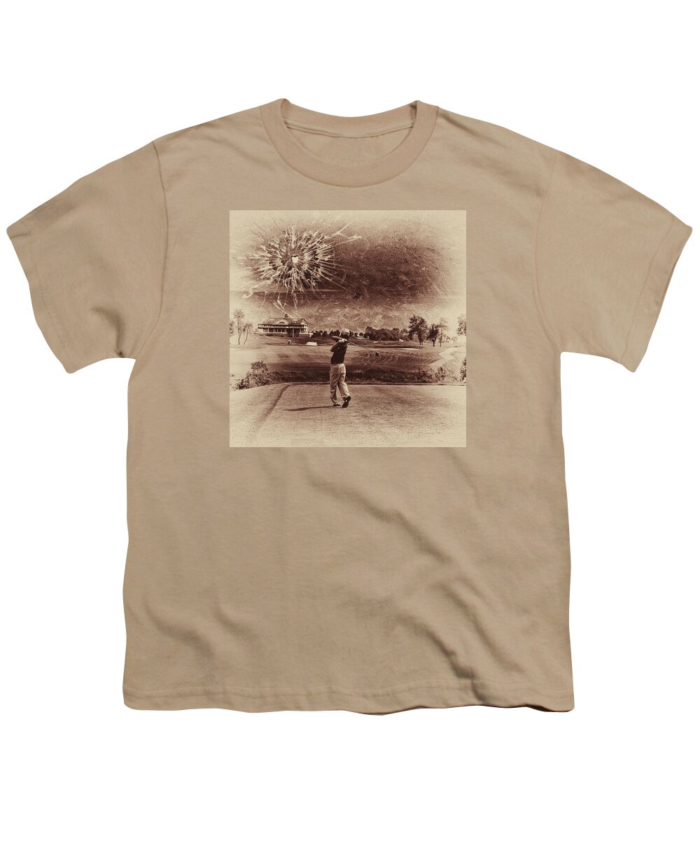 Marian Voicu Youth T-Shirt featuring the digital art Broken Glass Sky Sepia by Marian Voicu