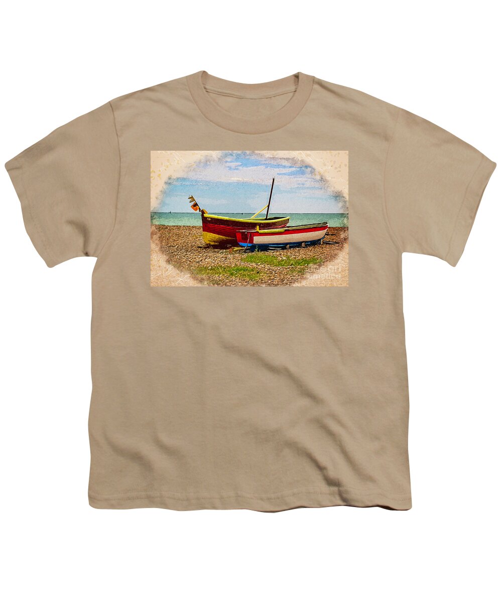 Boats Youth T-Shirt featuring the photograph Colorful Boats on Beach by Roslyn Wilkins