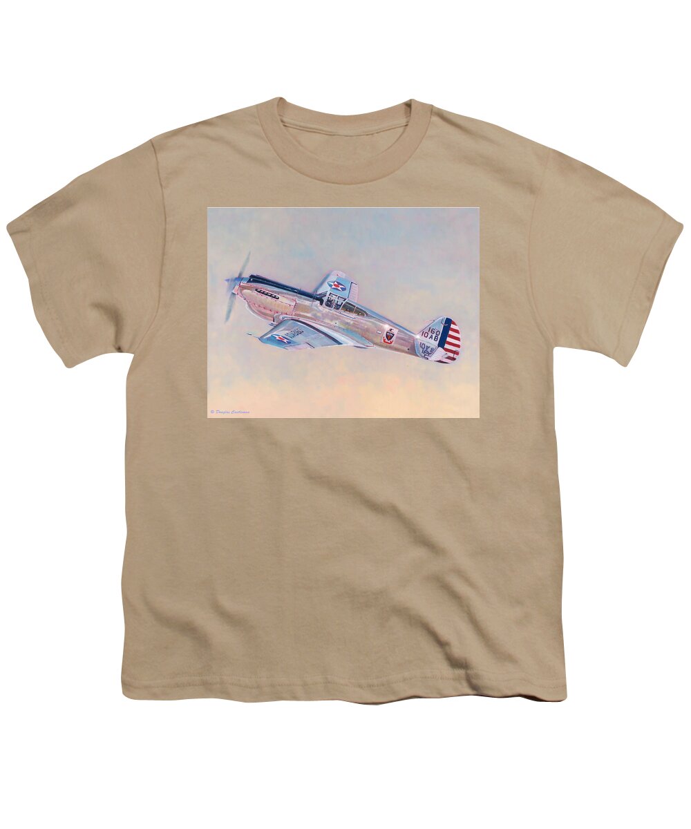 Aviation Youth T-Shirt featuring the painting Curtiss P-40C Warhawk by Douglas Castleman