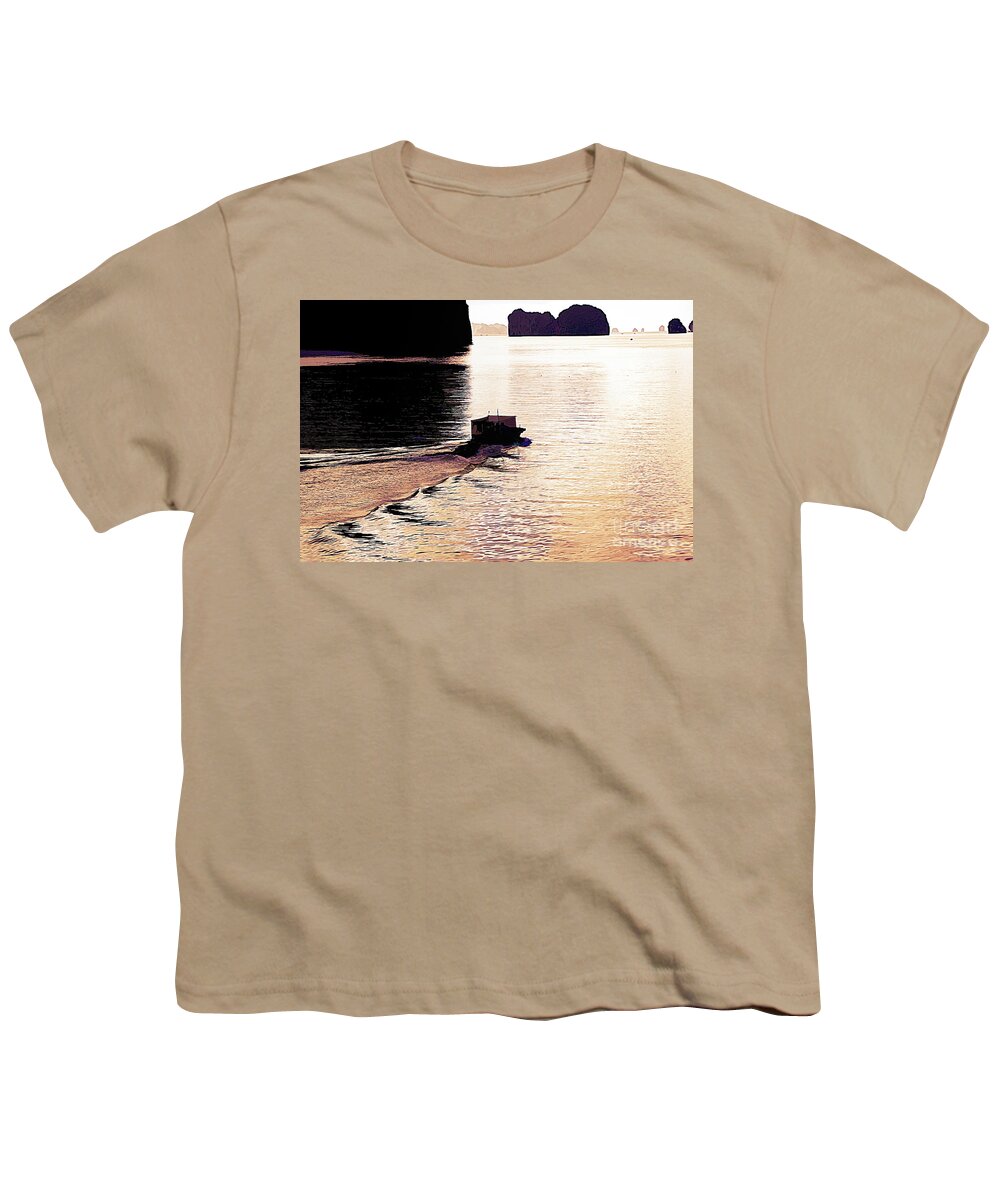 Vietnam Youth T-Shirt featuring the digital art End of Day Vessel Fishing Vietnam by Chuck Kuhn