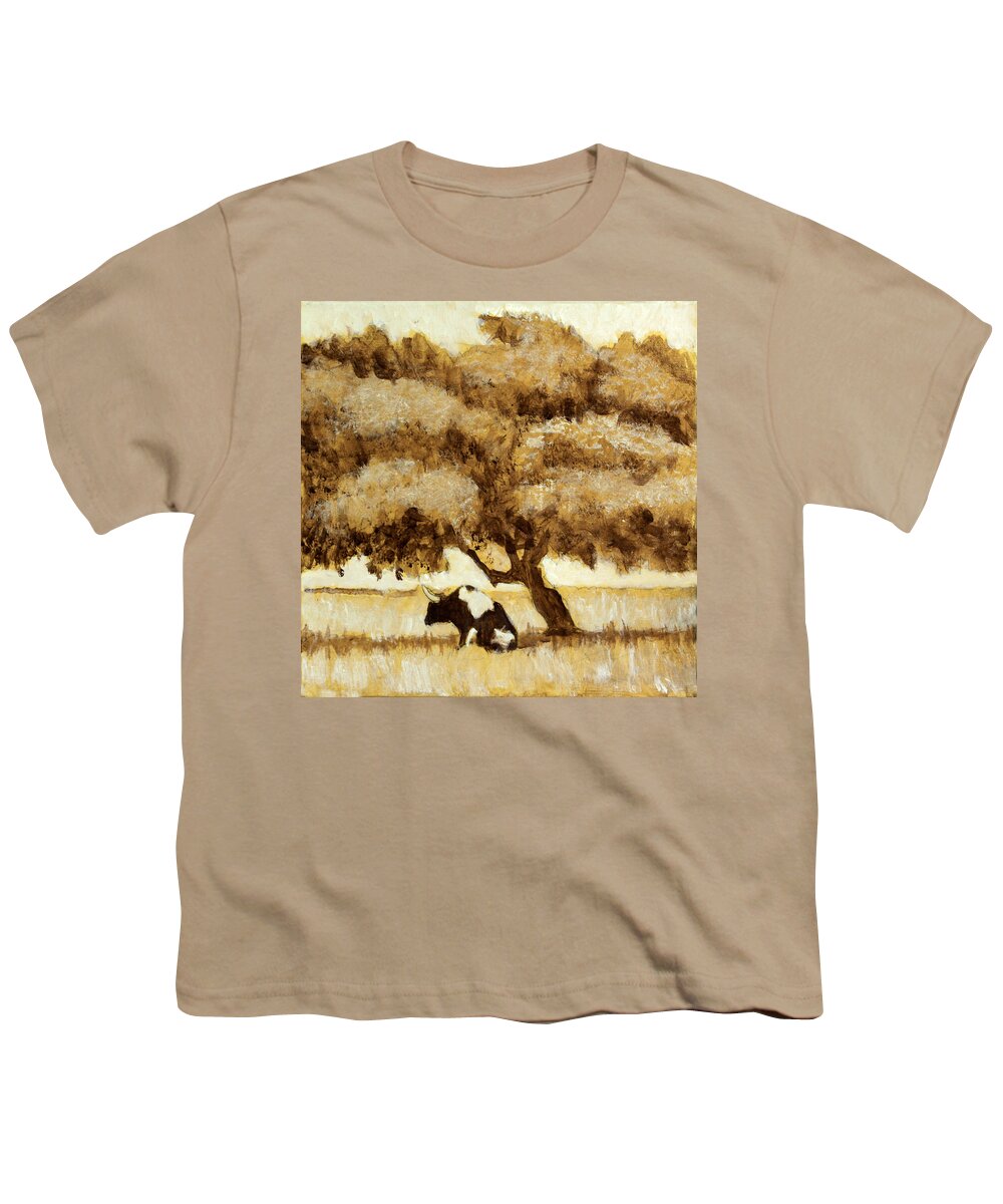 Bull Under The Cork Oak Tree Youth T-Shirt featuring the painting Ferdinand Reprise by David Zimmerman