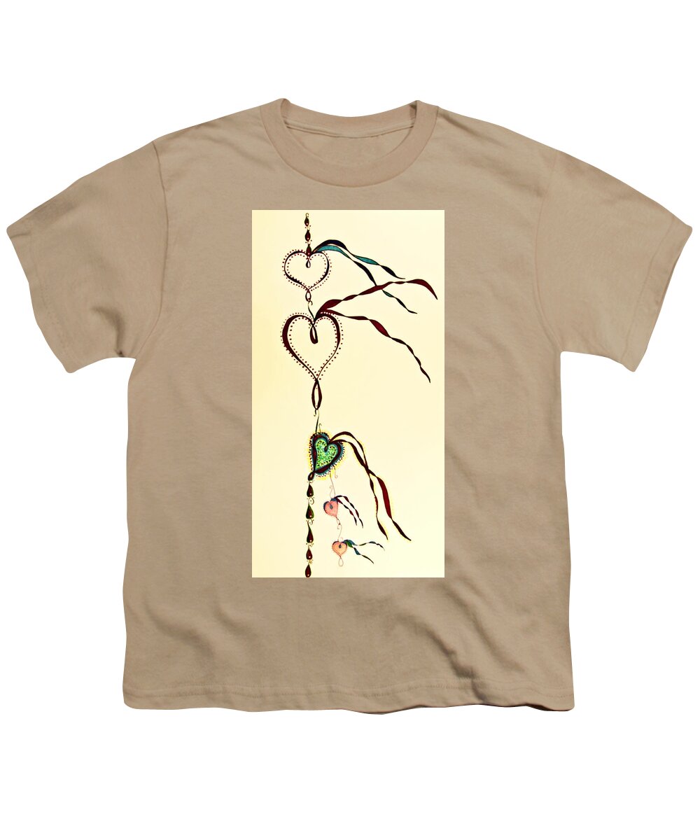 Hearts Youth T-Shirt featuring the drawing Flowing by Karen Nice-Webb