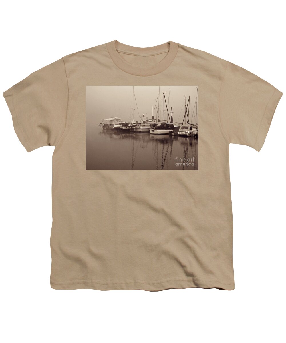 Boat Youth T-Shirt featuring the photograph Fog on the Rhine Sepia by Sarah Loft