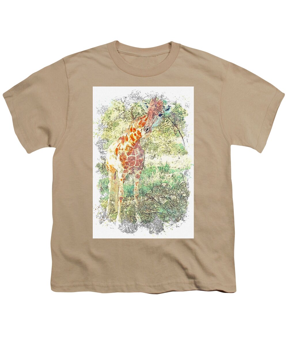 Animal Youth T-Shirt featuring the painting Giraffe 6 watercolor by Ahmet Asar by Celestial Images