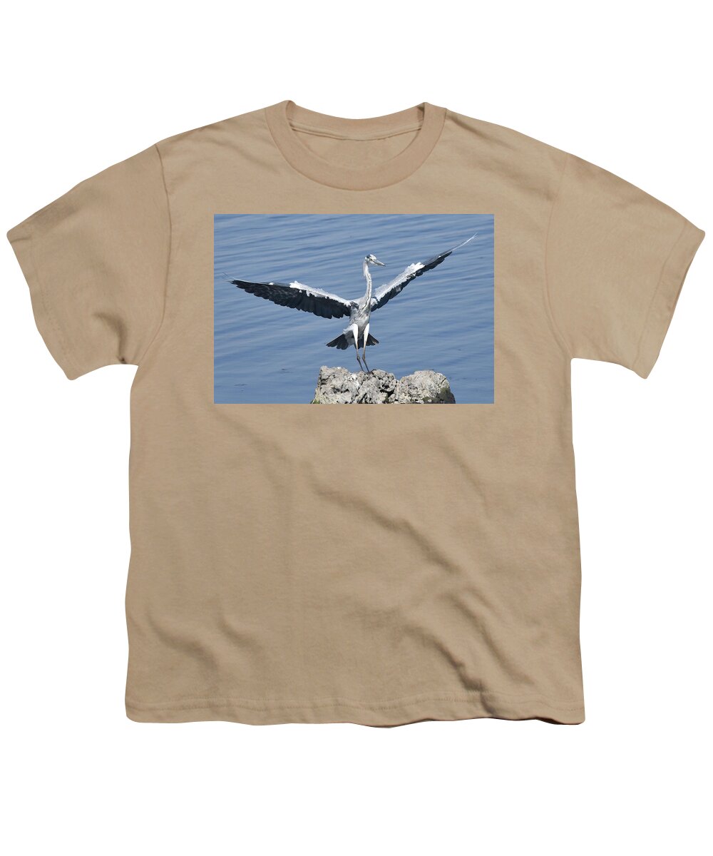 Heron Youth T-Shirt featuring the photograph Grey Heron Landing by Ben Foster