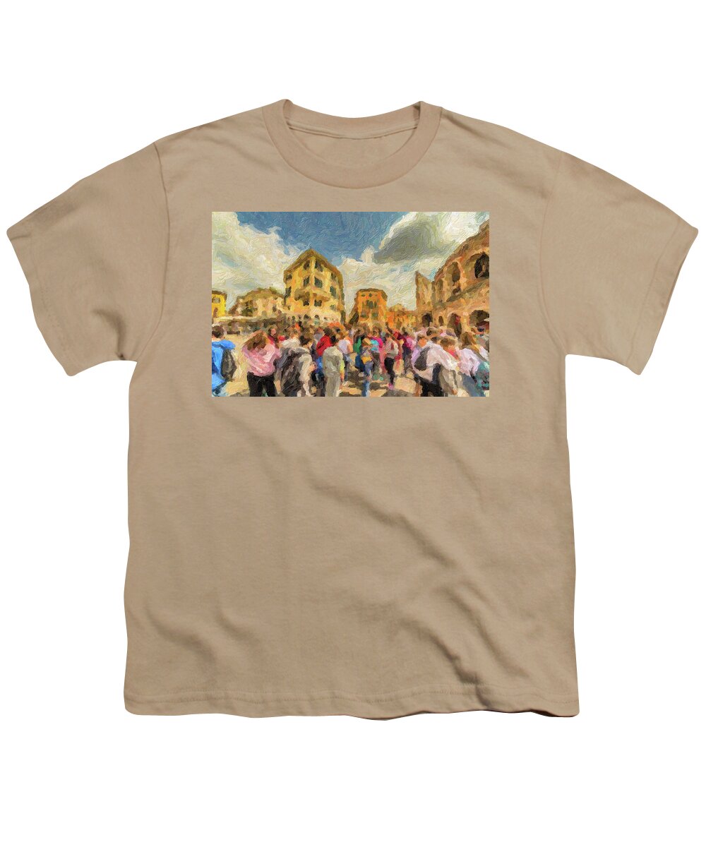 Bra Youth T-Shirt featuring the photograph ILLUSTRATION Piazza Bra Arena Square in Verona by Vivida Photo PC