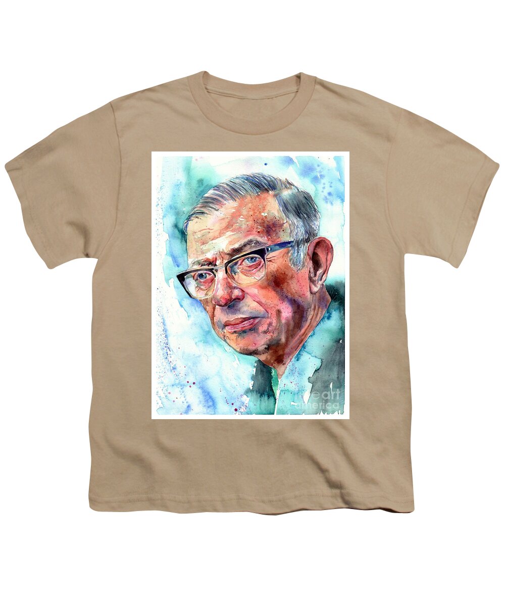 Jean-paul Youth T-Shirt featuring the painting Jean-Paul Sartre Portrait by Suzann Sines