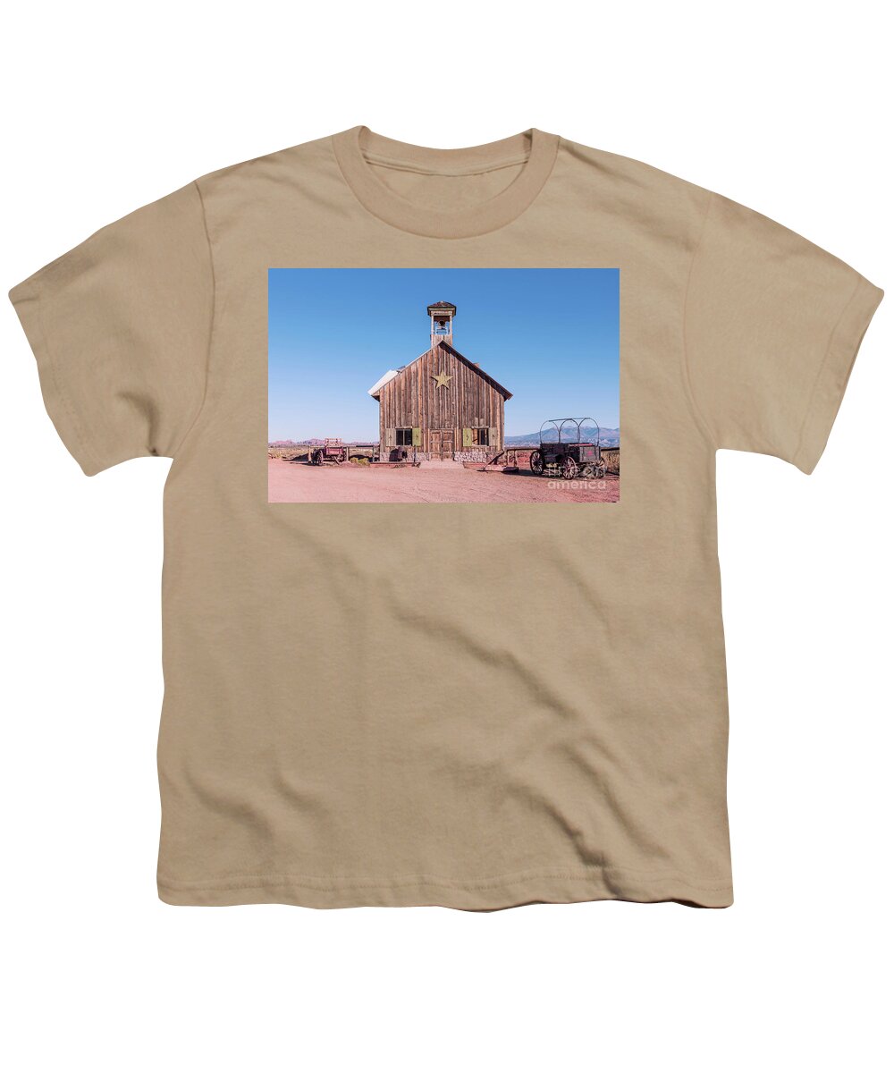 Archview Log Cabin Youth T-Shirt featuring the photograph Moab Arches Little Far West Archview Log Cabin Front View by Aloha Art