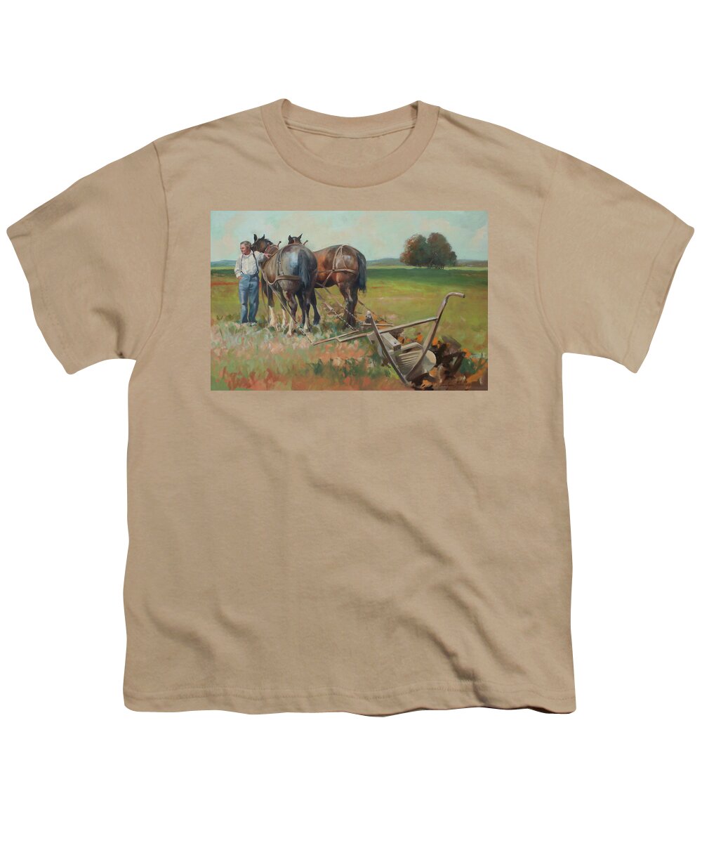 Farm Art Youth T-Shirt featuring the painting Plowing the Field by Carolyne Hawley