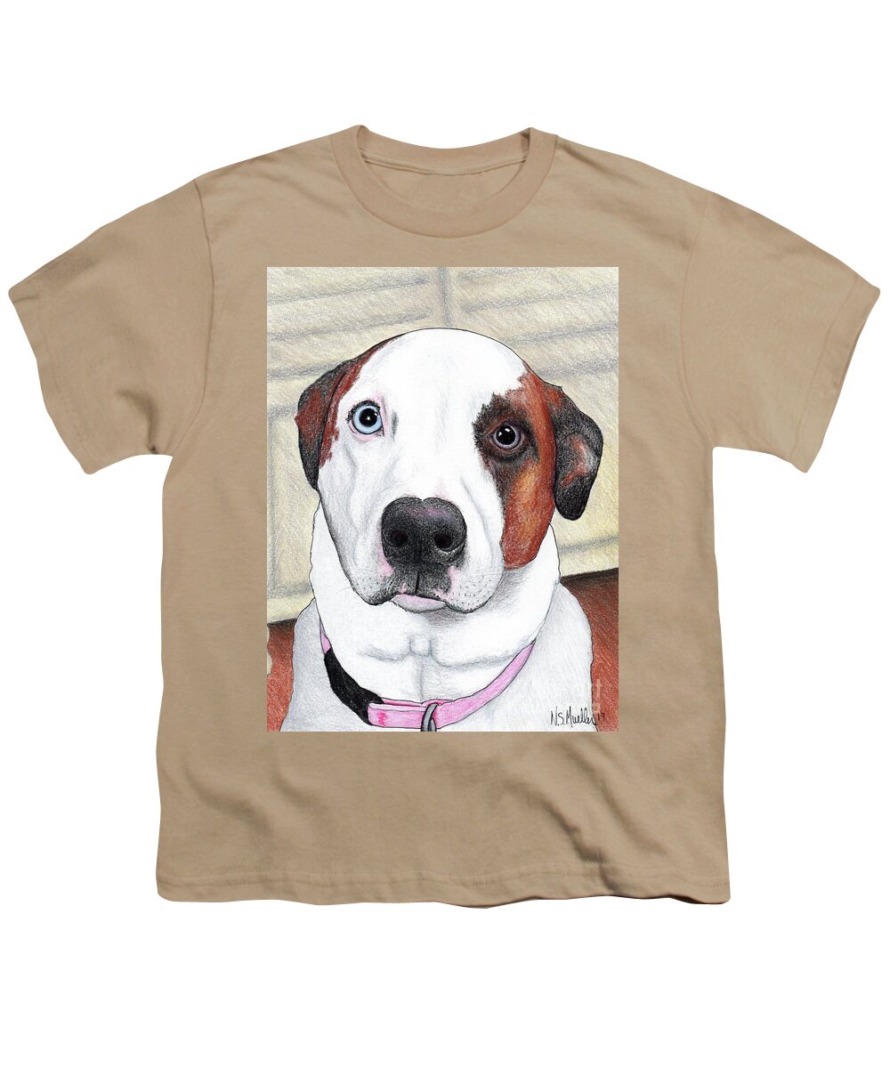 Colored Pencil Youth T-Shirt featuring the drawing Portrait of a Dog Named Dave by Nancy Mueller