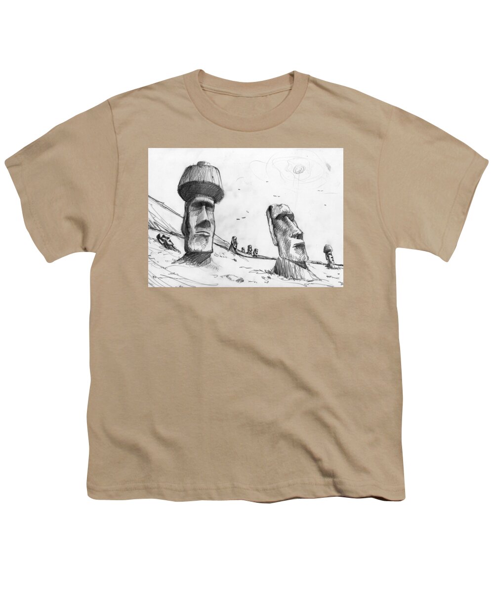Chile Youth T-Shirt featuring the drawing Rapa Nui drawing by Andrea Gatti