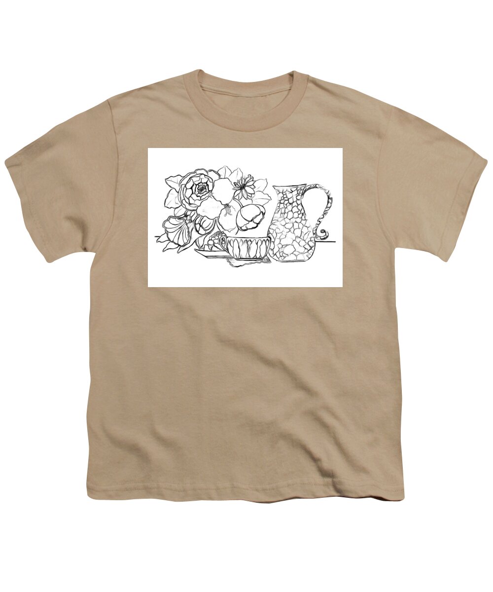 Flowers Youth T-Shirt featuring the drawing Tea Time Drawing - Paint My Sketch by Delynn Addams