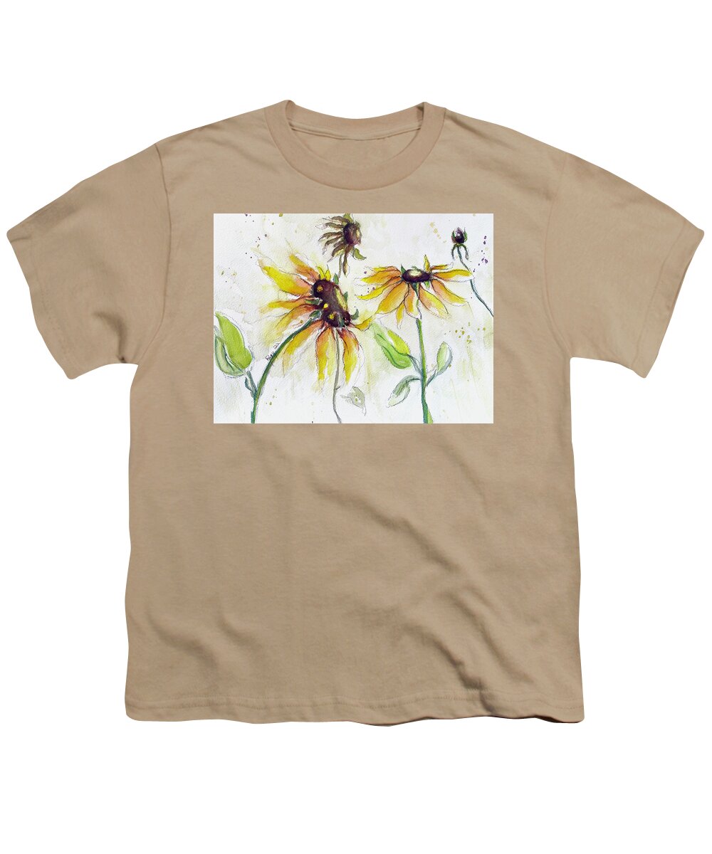 Fall Youth T-Shirt featuring the painting Autumn Sunflowers #1 by Roxy Rich