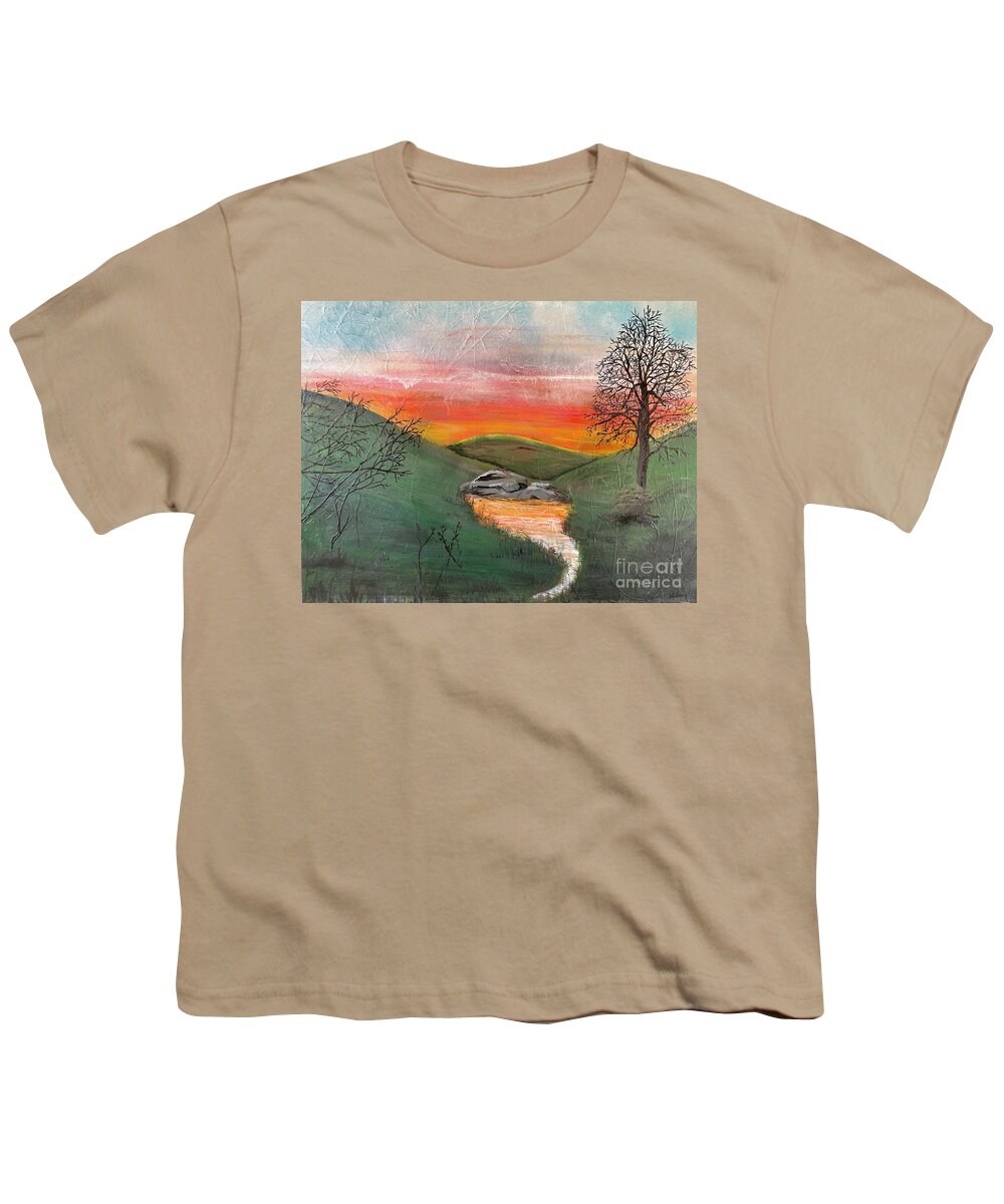 Sunset Youth T-Shirt featuring the painting Sunset #1 by Christine Lathrop