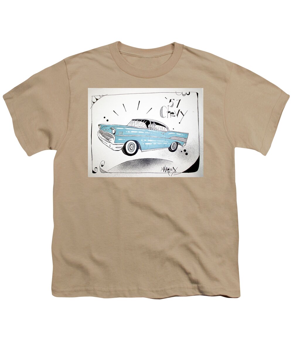  Youth T-Shirt featuring the drawing 1957 Chevy by Phil Mckenney
