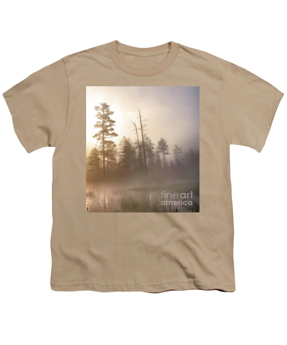 New Day Youth T-Shirt featuring the photograph A foggy Adirondack morning by Rehna George