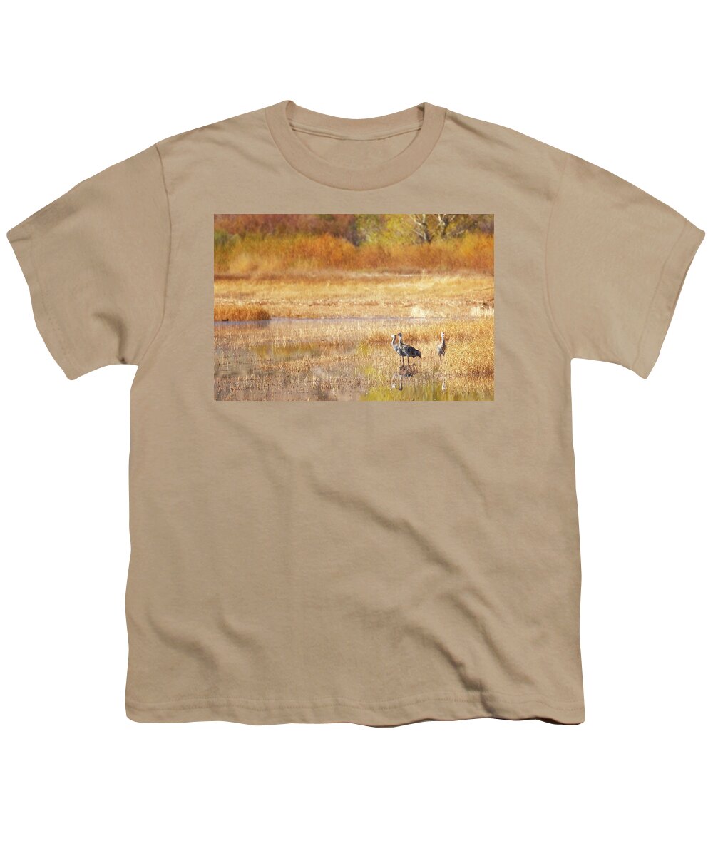 Bosque Del Apache Youth T-Shirt featuring the photograph A Sandhill Crane Family by Susan Rissi Tregoning